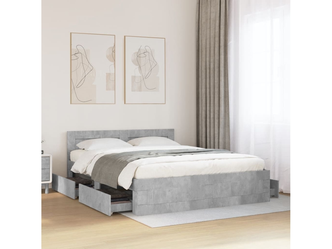 Cama Con Cabecero Madera De Ingeniería Gris Hormigón 150x200 Cm
