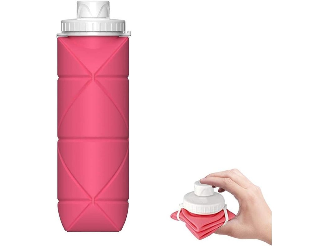 Botella De Agua Plegable De Silicona A Prueba De Fugas, Libre De Bpa, 600 Ml, Para Deportes, Camping Y Viajes, Color Rosa.