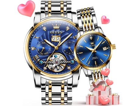 VEANXIN Juego de relojes para parejas Reloj mecánico automático a juego(esfera azul)