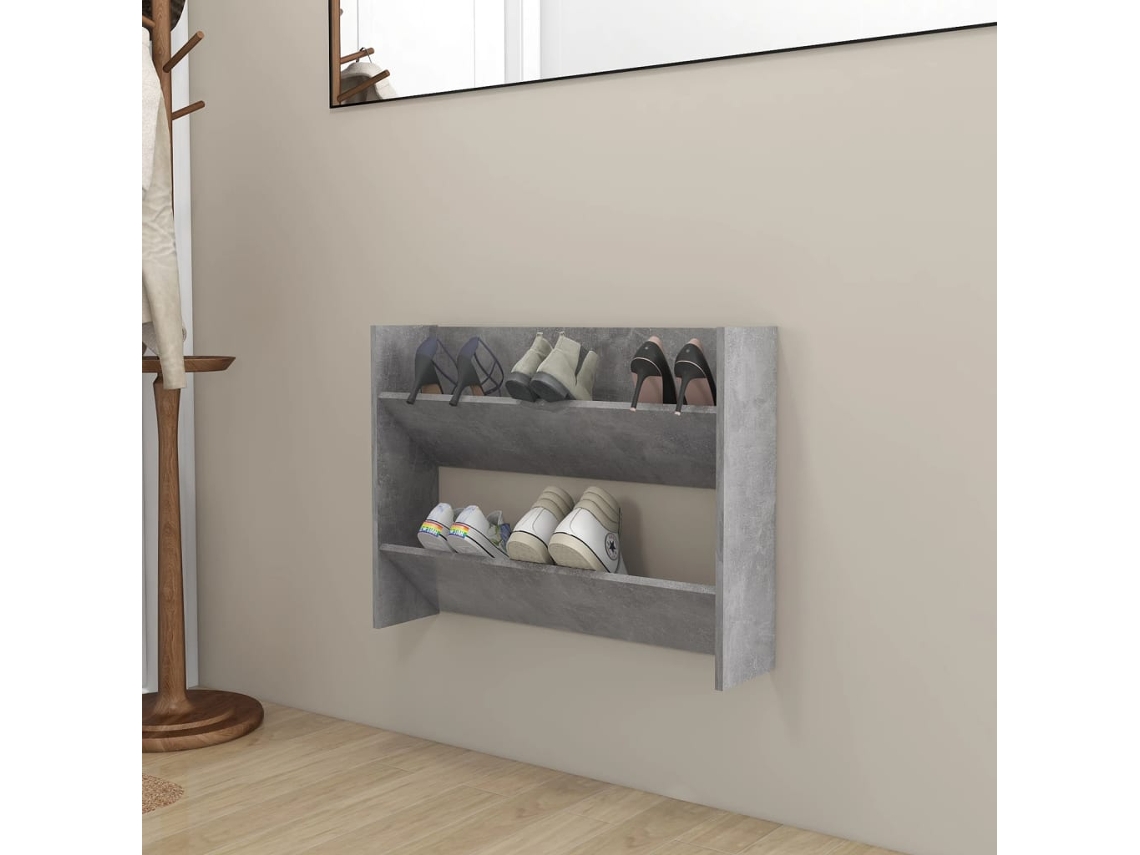 Mueble Zapatero | Zapatero De Pared Madera Contrachapada Gris Hormigón 80x18x60cm