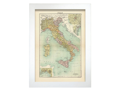 Póster NACNIC Geográficos en Estilo Vintage. Mapa Político de Italia. Ilustraciones de Antiguos Mapamundis en Tonos Sepia. Tamaño A3, Sin Marco.