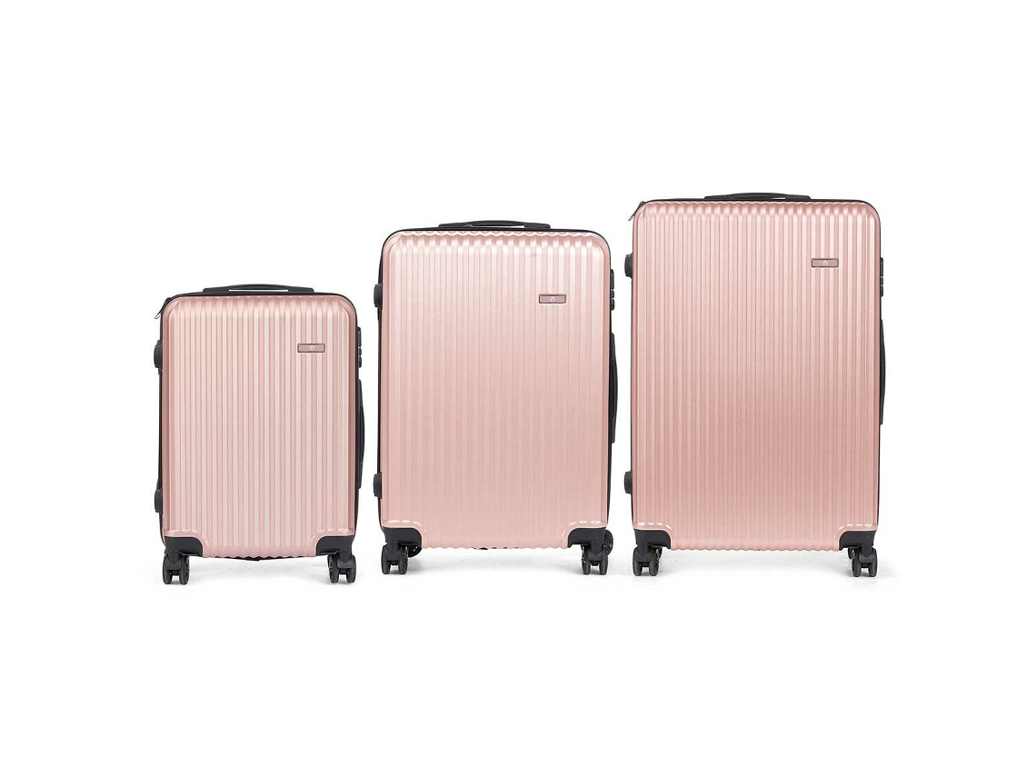 Juego de Maletas Rosa Rayas 3 Piezas BIGBUY