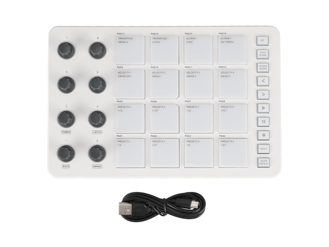 Controlador Midi Bluetooth Smc Pad Controlador De Batería Midi Usb Portátil Con 16 Pads Retroiluminados Rgb 8 Perillas Asignables Repetición De Nota