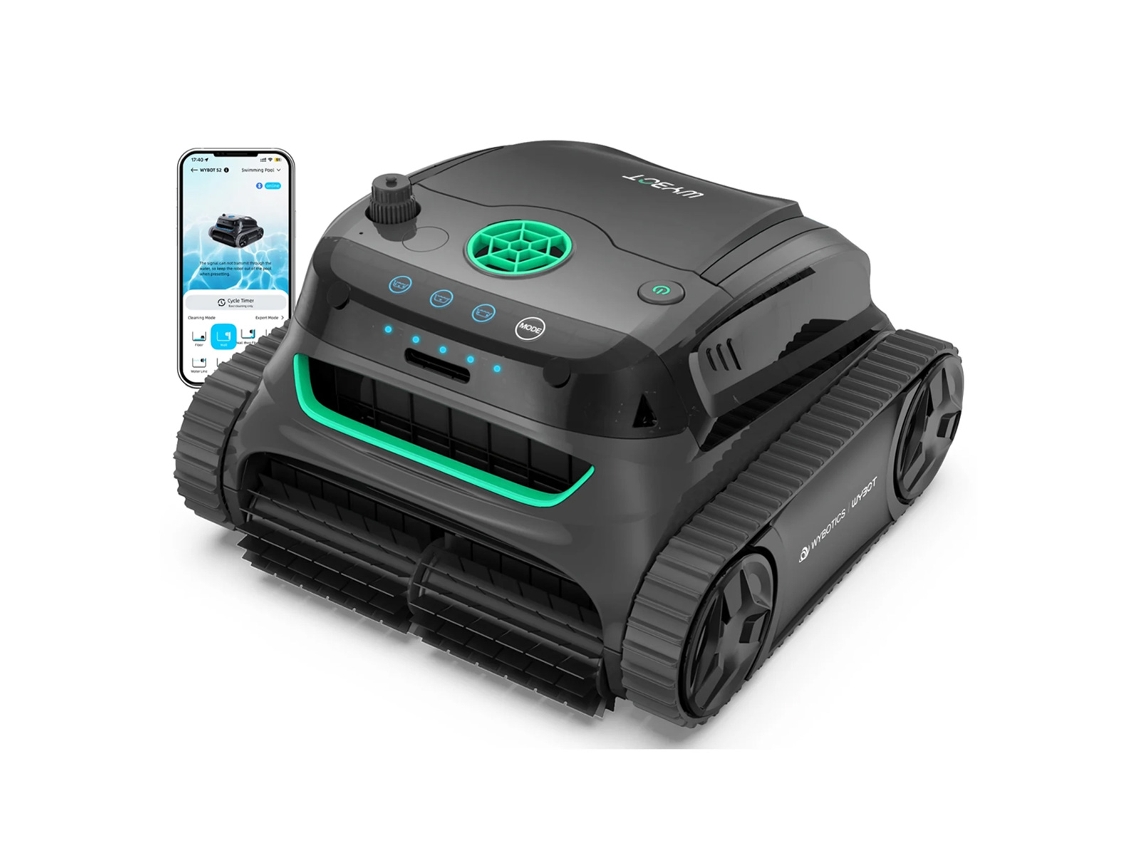 Limpiafondos solar robótico inalámbrico Wybot S2 para piscinas de gran tamaño.