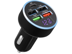 Cargador De Coche Usb Rápido De 5 Puertos Con Pantalla Digital Para Conductores
