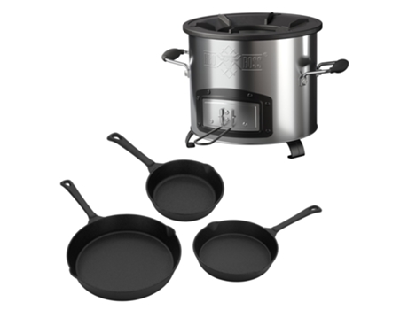 Cocina de camping acero inoxidable con 3x sartenes de hierro estufa de acampada BBQ#BOSS