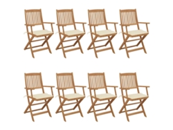 Sillas de jardín plegables DKD HOME DECOR de 8 piezas con cojines de acacia maciza