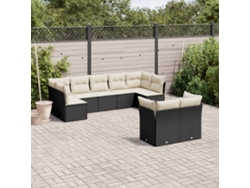 Conjunto de sofás de jardín de 9 piezas DKD Home Decor con cojines de mimbre negros