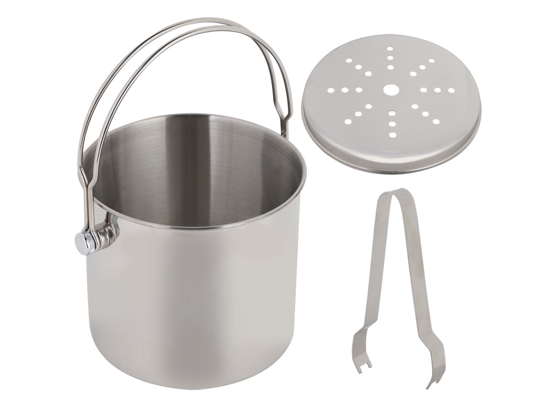 Cubitera De Acero Inoxidable De 2 Litros Con Asa Portátil Y Pinzas Para Fiestas Y Bares.