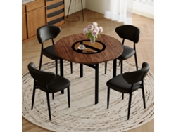 Mesa redonda minimalista de BGA STORE con 4 sillas en PU negro y respaldo curvo, ideal para cocina y comedor (100 x 100 x 75 cm)