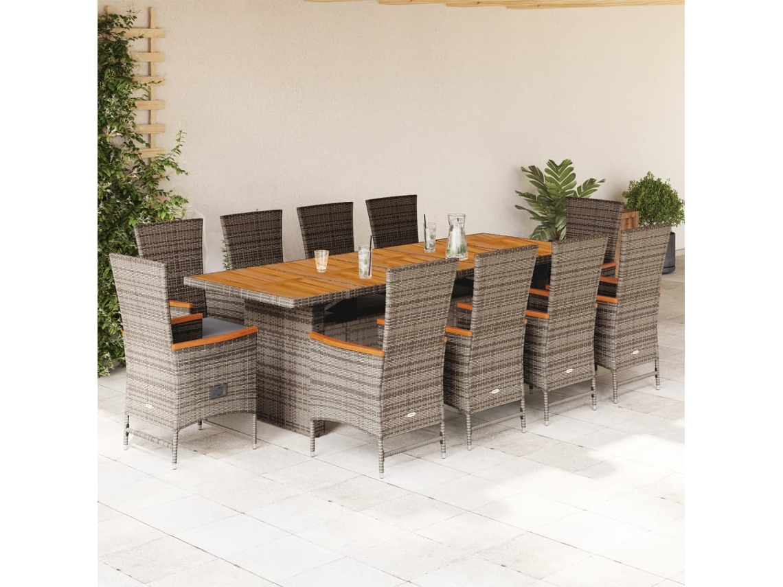 Juego de comedor de jardín de 11 piezas con cojines de mimbre gris de DKD Home Decor