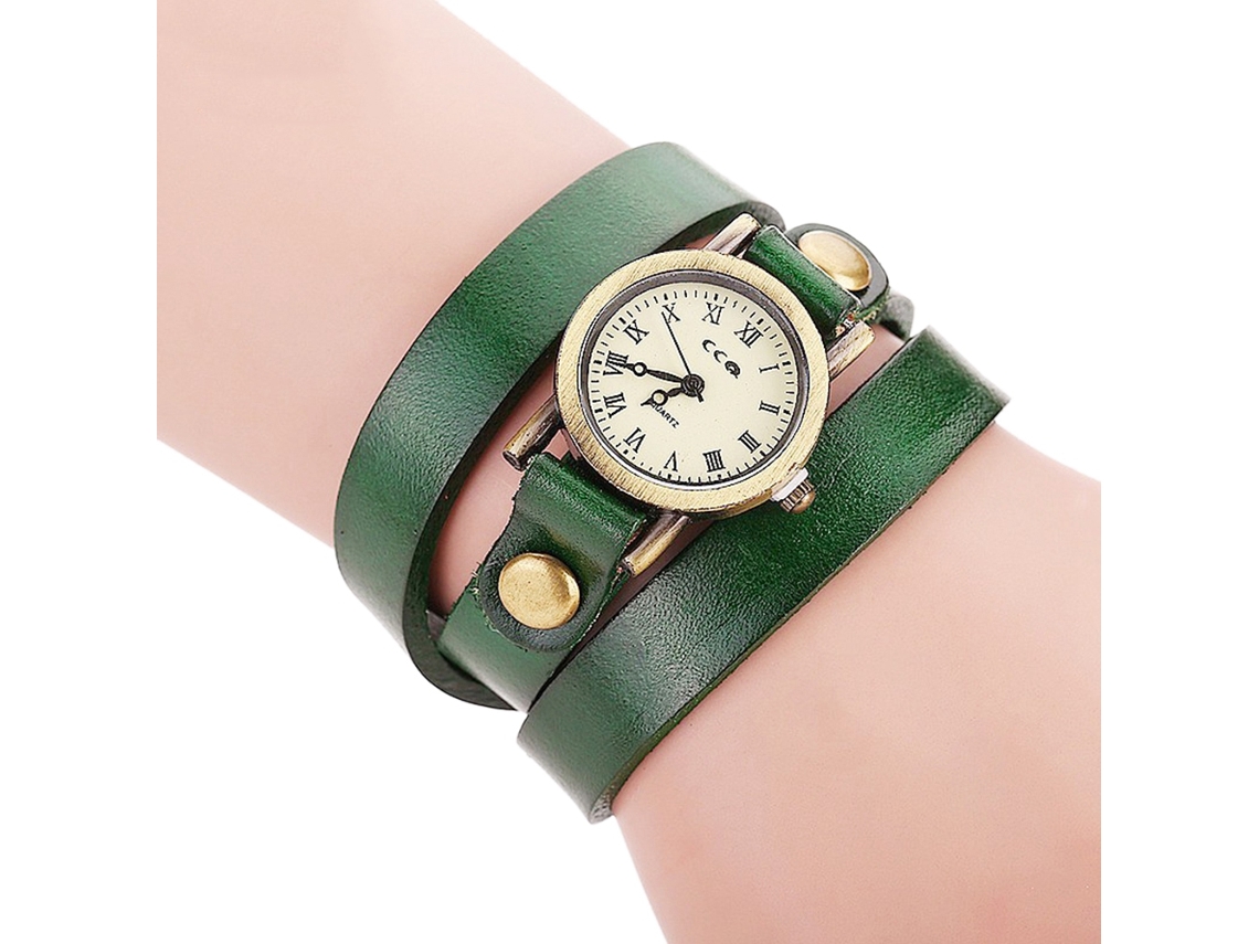 Reloj De Pulsera De Cuarzo De Aleación Multicapa Estilo Punk Para Mujer - Verde