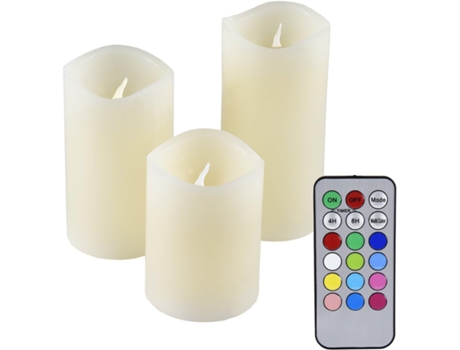 Set De 3 Velas De Cera Real Con Mando A Distancia Y Cambio De Color Led 48 ELKUAIE