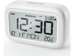 Reloj Despertador Digital Lcd Saisiyiky Des06 Alarma Con Volumen Ajustable, Modo Fin De Semana, Bloqueo De Viaje, A Pilas (blanco)