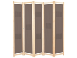 Biombo Divisor De 5 Paneles De Tela Marrón 200x170x4 Cm