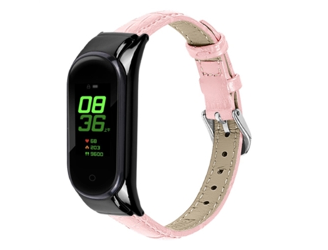 Correa de piel auténtica grano de bambú para Xiaomi Mi Band 7 - rosa