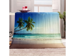Manta de microfibra con estampado 3D de playa y olas, 180x200cm