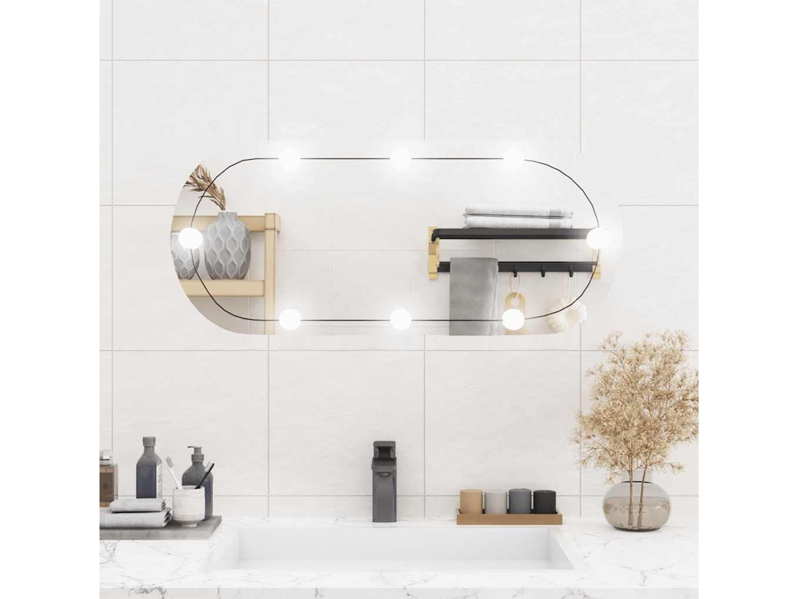 Espejo de pared ovalado con luces LED vidrio 35x80 cm N/A
