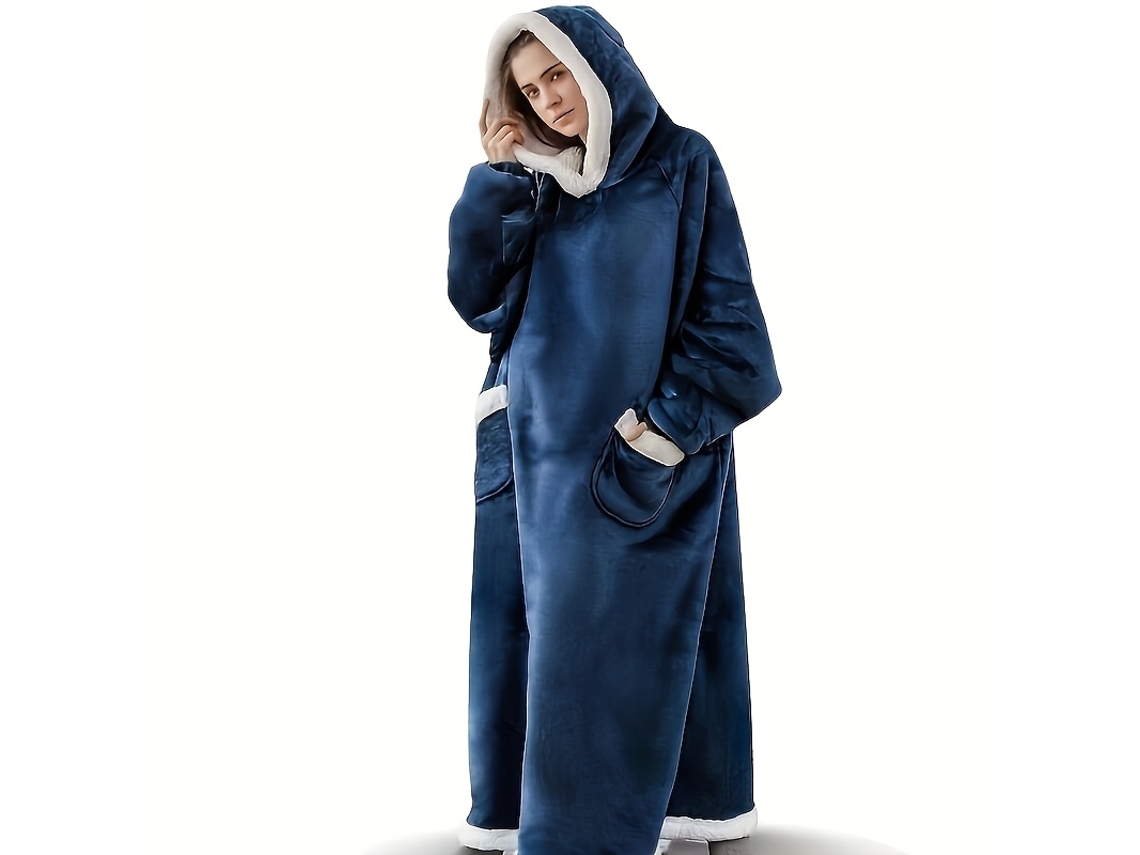 Manta Con Capucha, Pijama De Invierno De Franela, Manta Unisex Para Llevar Puesta, Sudadera Con Capucha Sherpa (azul Marino-capucha 120 Cm) Cuich