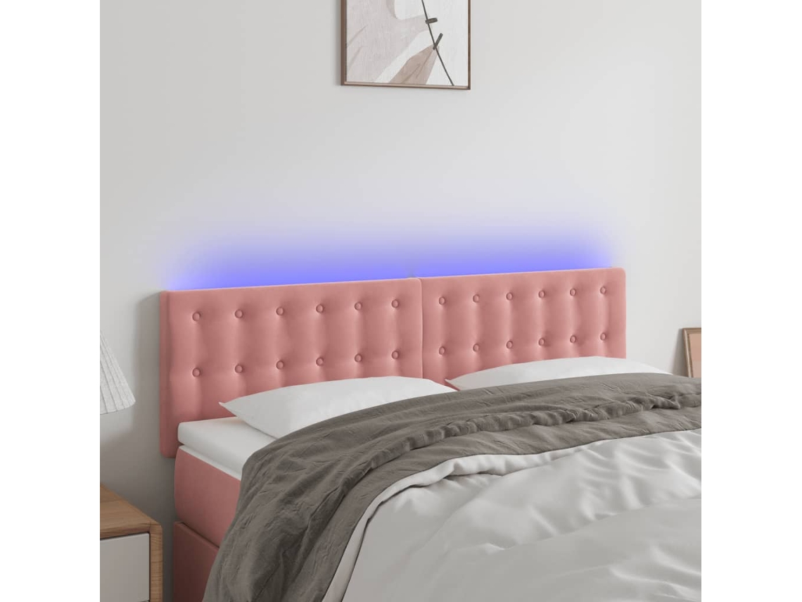 Cabecero Con Led De Terciopelo Rosa 144x5x78/88 Cm
