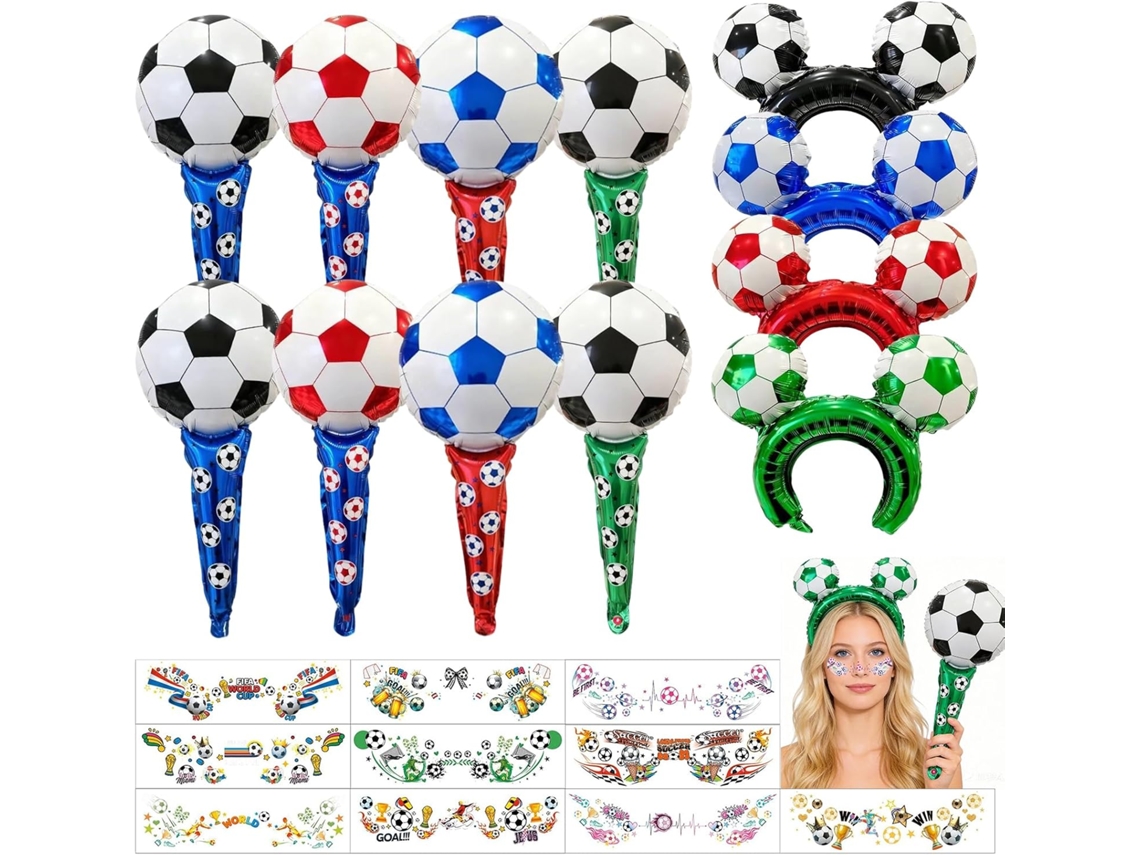 Kit de apoyo para fútbol 2026, diadema, palos inflables y tatuajes temporales para fiestas deportivas JORTMRD