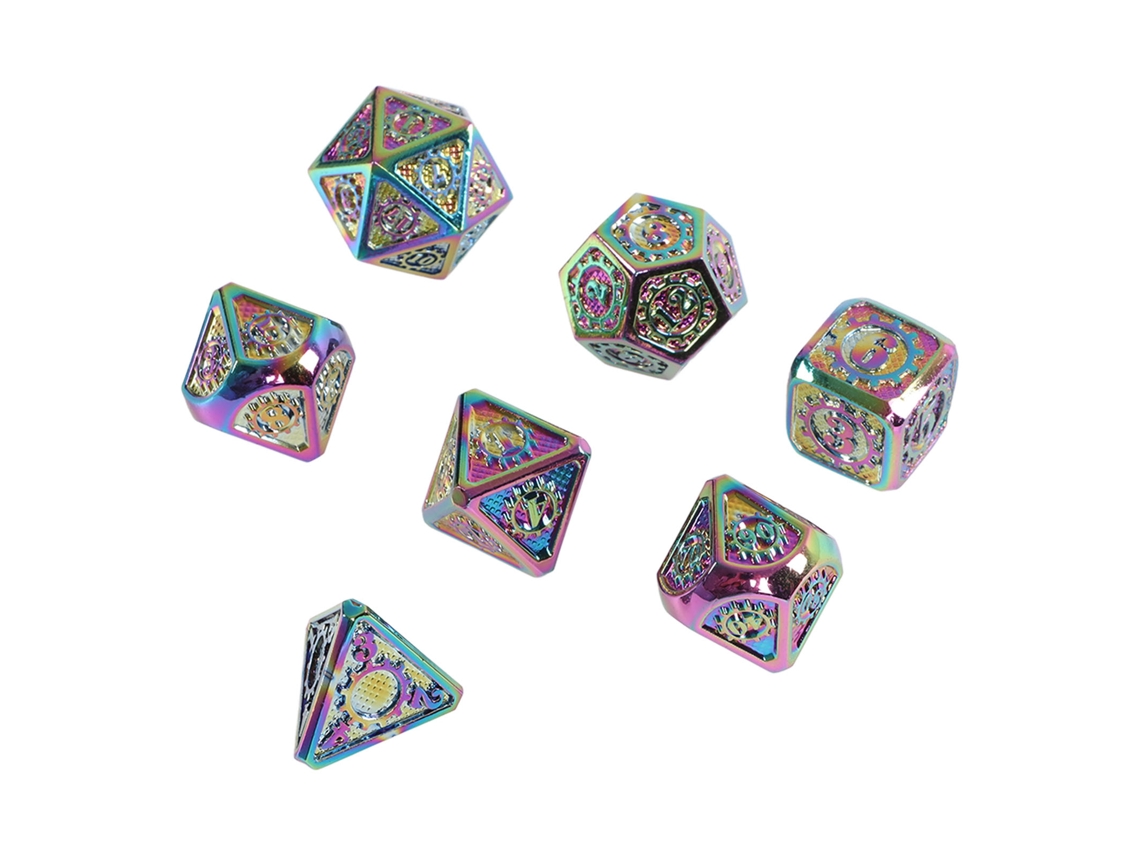 2026 Set De 7 Dados Metálicos Poliedros Con Engranaje, Números Claros, Kit De Dados Para Juegos Y Enseñanza De Matemáticas, Colorido