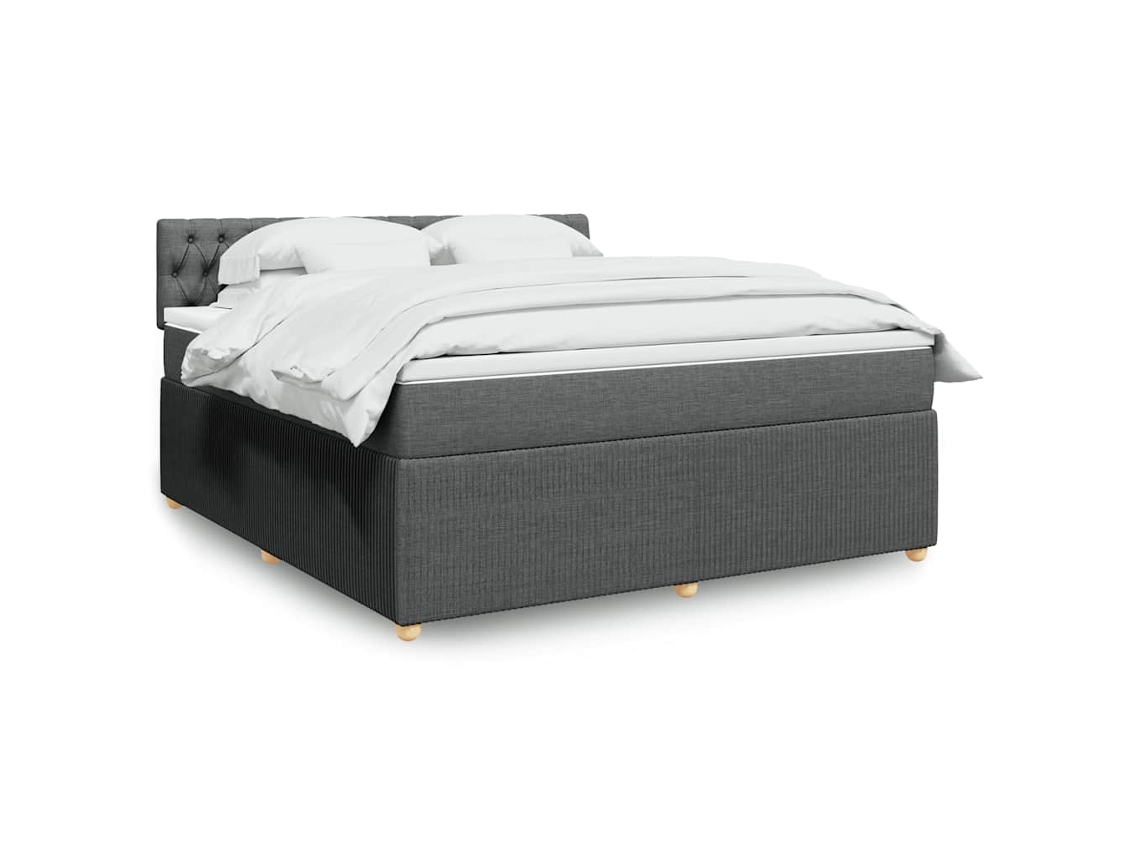 Cama Box Spring Con Colchón Tela Gris Oscuro 180x200 Cm