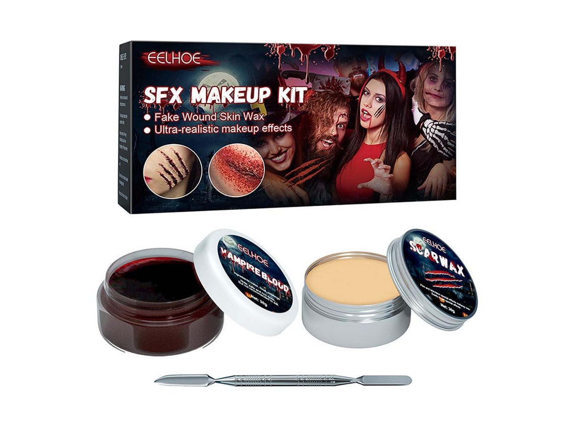 Kit De Cera Para Cicatrices De Sangre Falsa Para Maquillaje De Efectos Especiales De Halloween Con Espátula