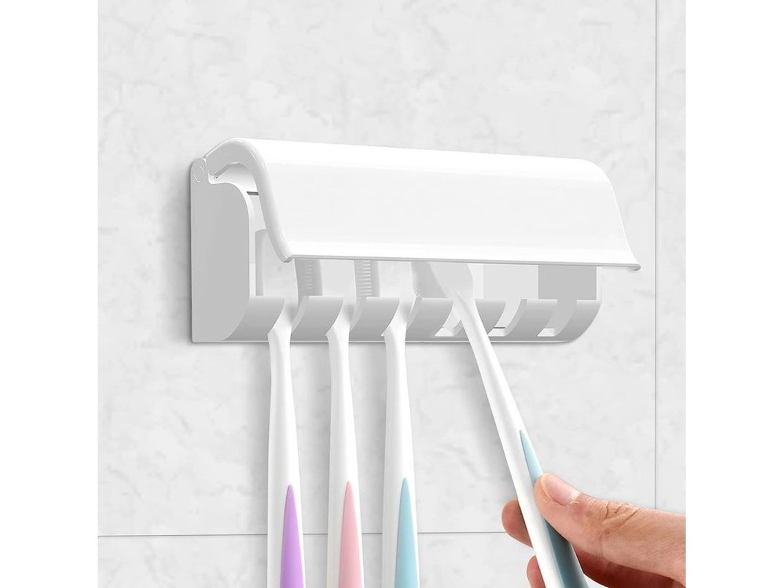 Soporte De Pared Para Cepillos De Dientes Con 6 Compartimentos, Organizador Autoadhesivo Con Tapa Para Baño Y Caravana.