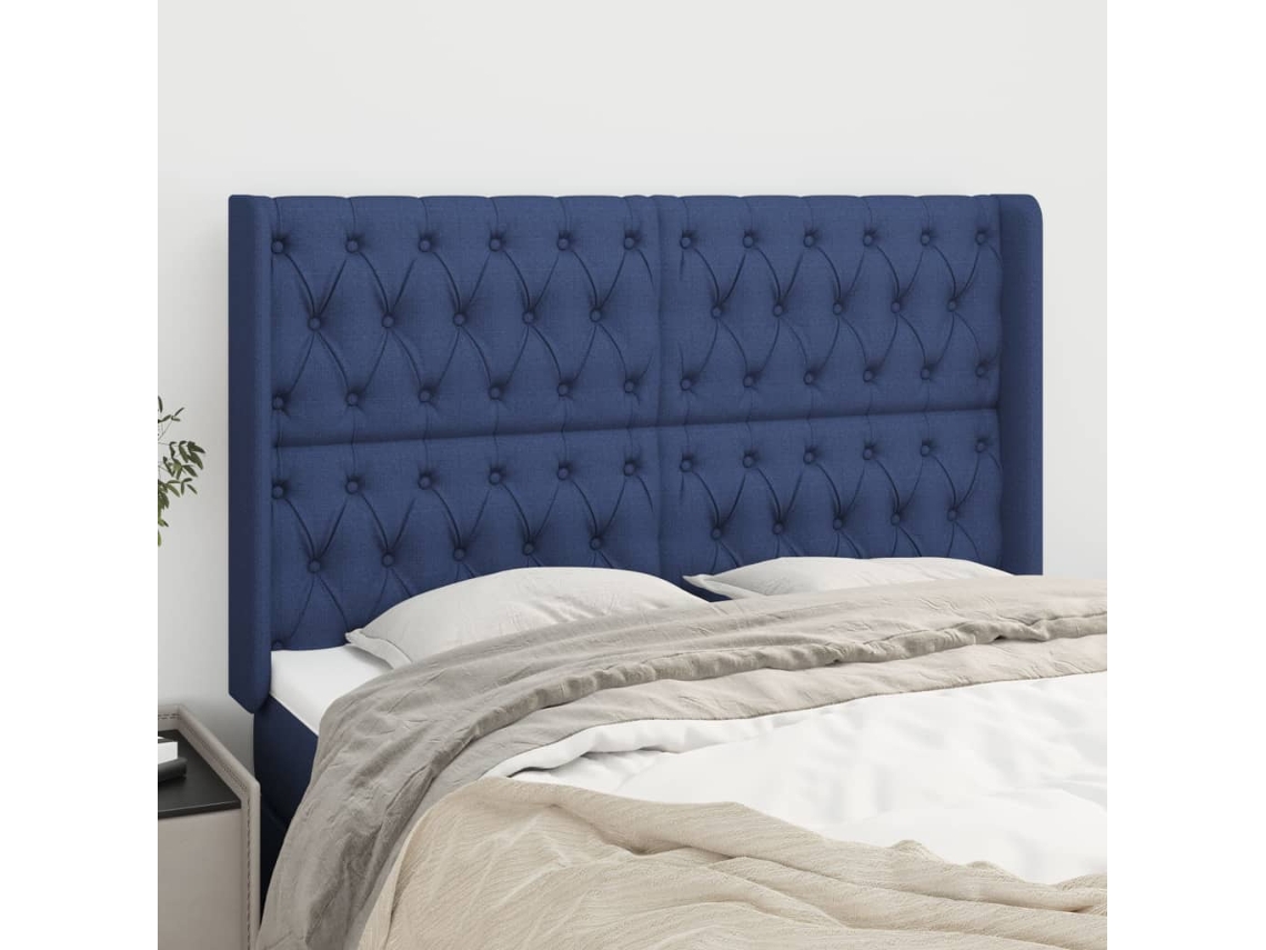 Cabecero Con Orejas De Tela Azul 163x16x118/128 Cm
