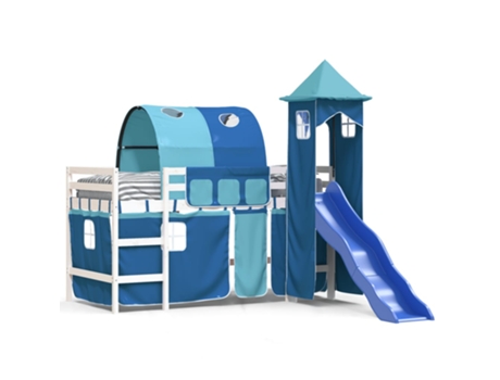 Cama alta para niños VIDAXL con torre madera pino azul (80x200cm)