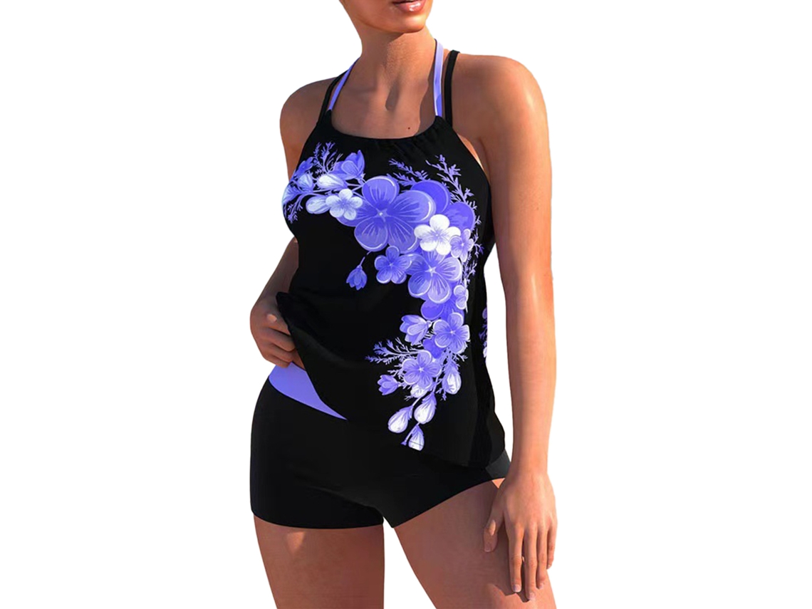 Traje de baño floral para mujer con cordón cruzado, morado, talla M