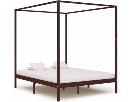 vidaXL Estructura de cama con dosel pino macizo marrón oscuro 180x200 cm
