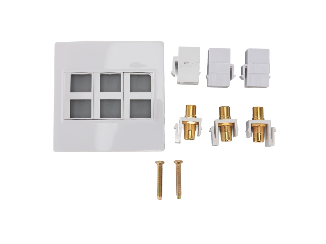 Placa De Parede Óptica Hd 6 Portas Cat6 Usb C Rca Interface Multimídia 3840x2160