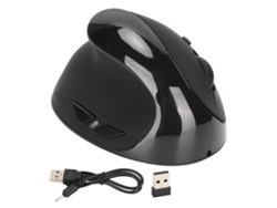 Rato Vertical Para Mão Esquerda Sem Fio Ergonomico Recarregavel Com Dpi Ajustavel Adaptador Usb Pc Preto
