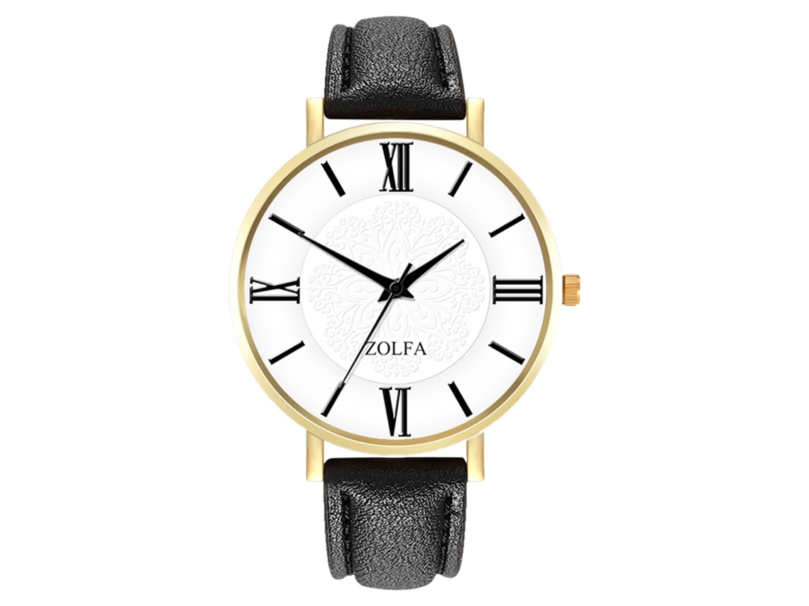 Reloj De Pulsera Para Parejas De Piel Sintética Con Correa Negra - Estilo Sencillo Y Elegante