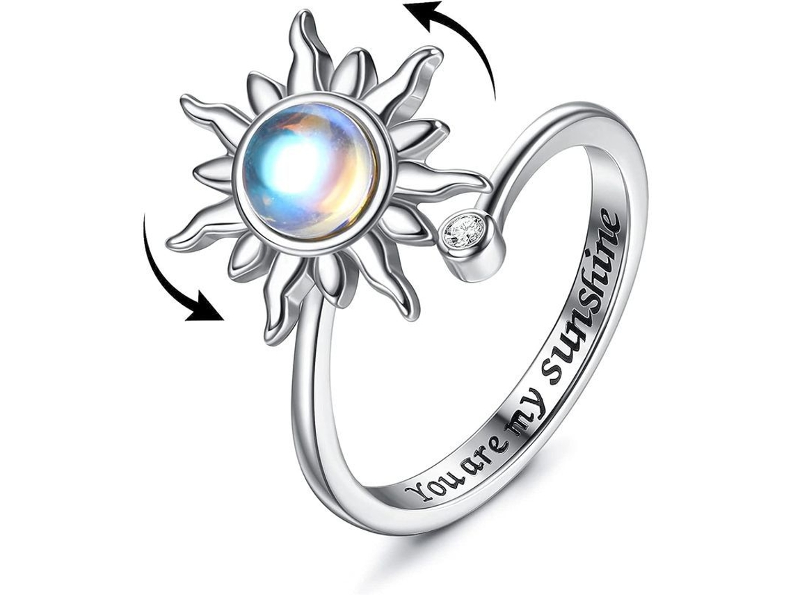 2026-anillo De Dedo Giratorio Ajustable Plata Girasol Piedra Lunar Estrella Luna Lotus Para Moda Y Antiestrés