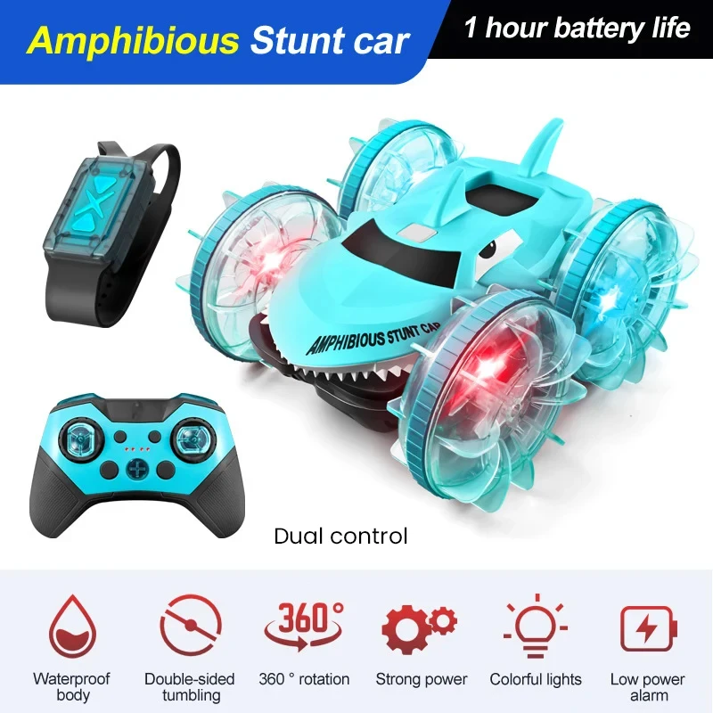(verde) Coche Teledirigido 2 En 1 Shark Water Park, Control Por Gestos, Con Luces