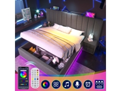 Cama Led De 180x200 Con Iluminación Usb-c, Color Gris Lino, Colchón No Incluido.