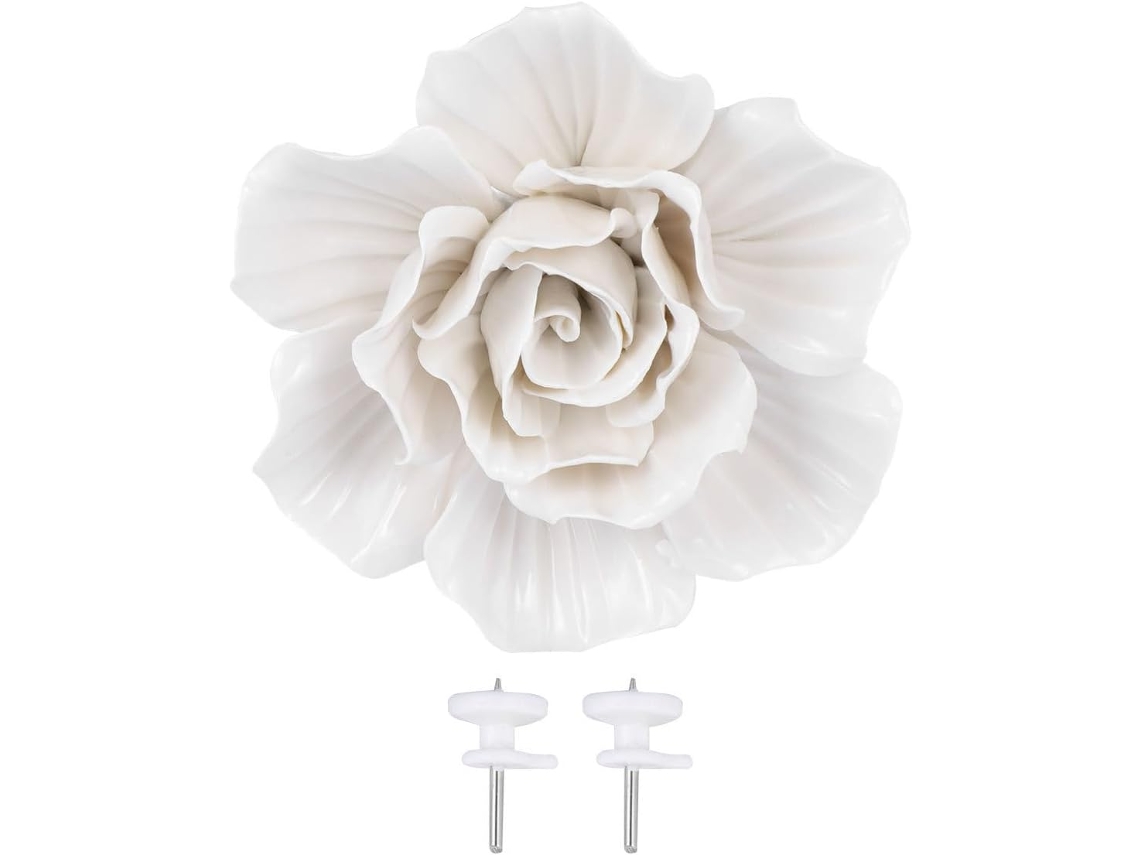 Elegante adorno de pared colgante de cerámica 3D, blanco, práctico para jardín interior, rosa, GOKOCO