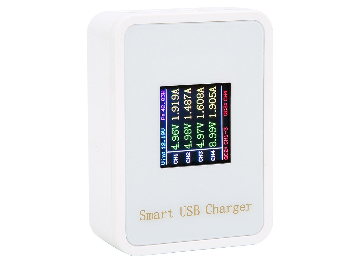 Cargador Inteligente De Teléfono Móvil De 4 Puertos Con Pantalla Lcd Qc3.0 Carga Rápida