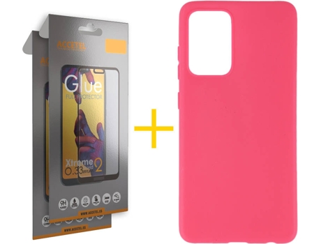 Kit Funda + 2 Protectores de Pantalla Samsung Galaxy A72 4G ACCETEL Full (Rosa)