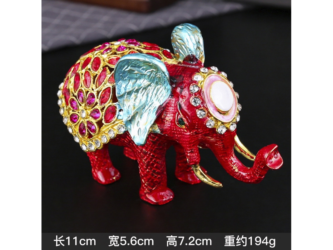 Joyero Con Forma De Elefante, Incrustado En Diamantes Dorados Y Rojos, Con Acabado Esmaltado.