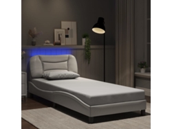 Estructura Cama Con Luces Led Cuero Sintético Blanco 80x200 Cm