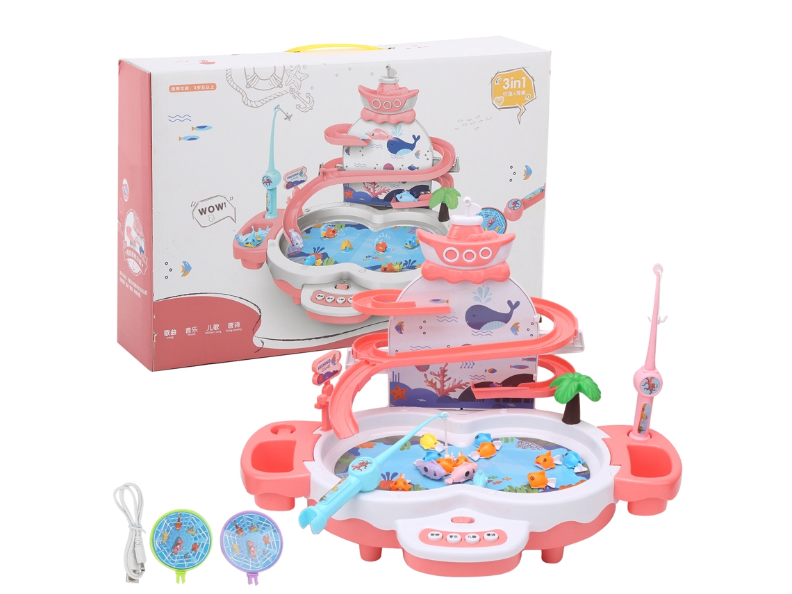 Jogo de Pesca Magnética Rebe para Crianças, Brinquedo Educativo Elétrico a Pilhas, Conjunto de Pesca Rosa