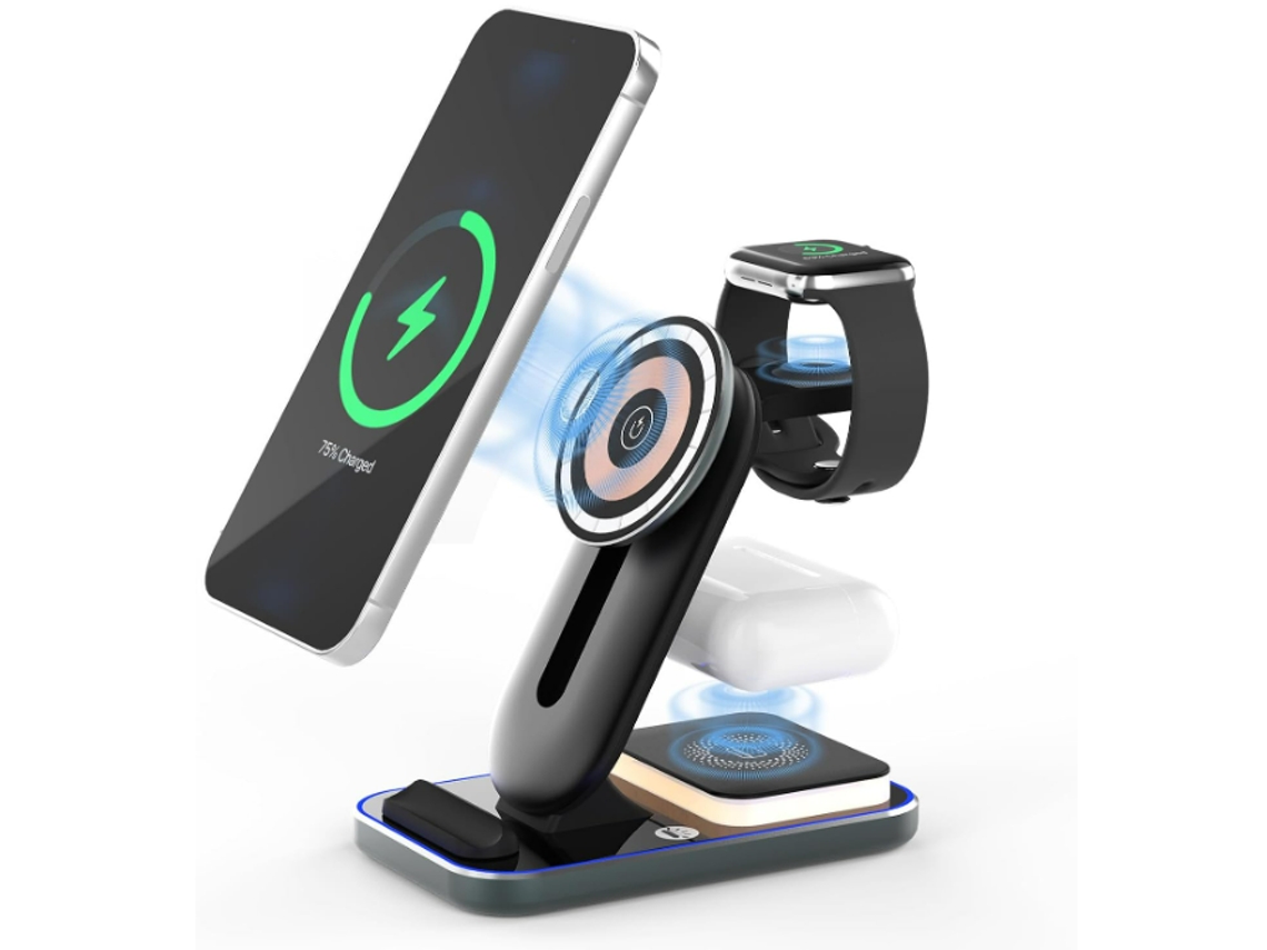 Estación de carga inalámbrica sin cables 3 en 1 de 15 W para iPhone 15 14 13 12 11 Pro Max/X/8, iWatch Ultra 8 7 6 5 4 3 2, AirPods Pro CHRONUS
