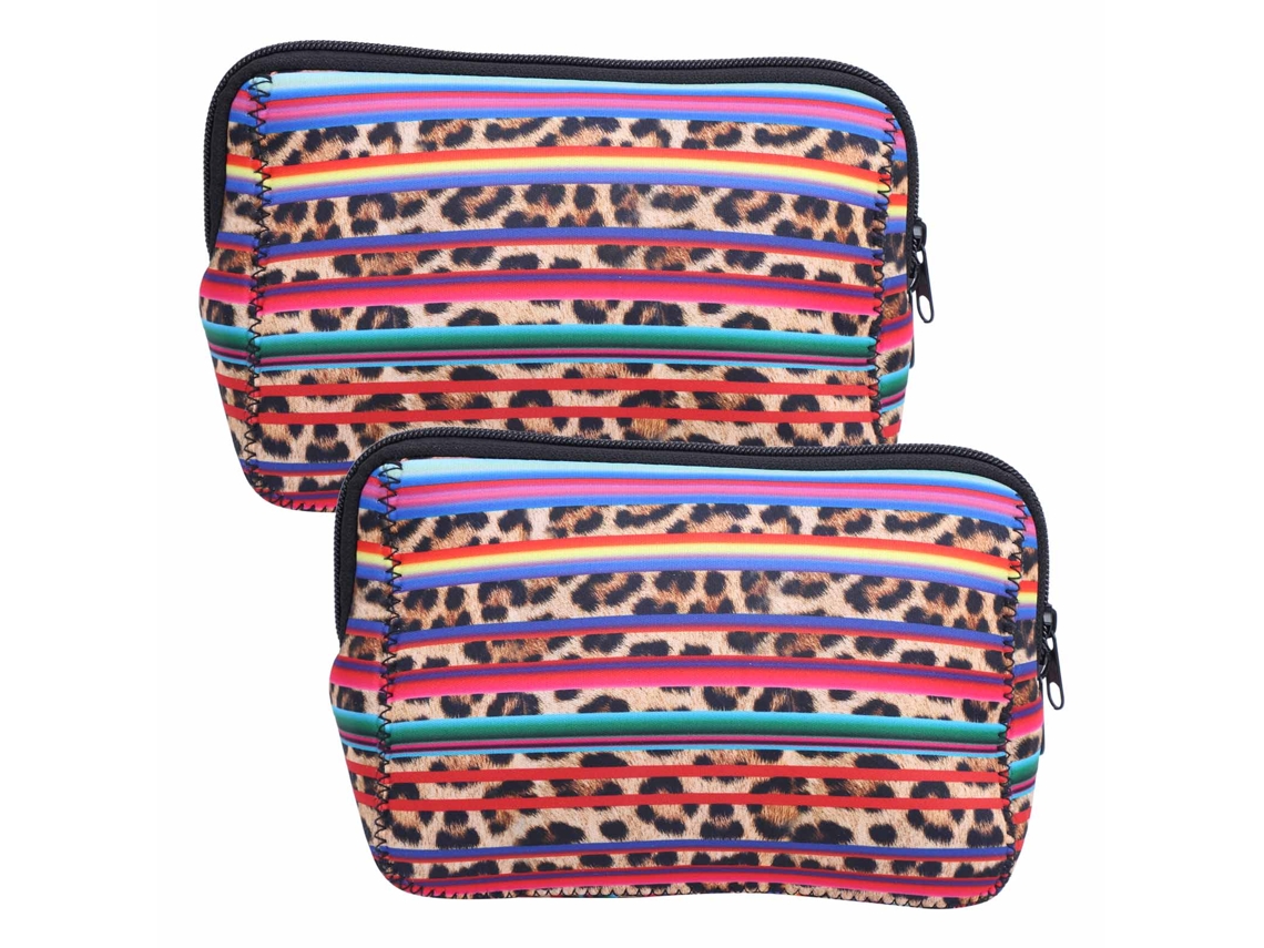 2 Neceseres Portátiles De Neopreno Para Maquillaje, Ideales Para Viajes, Organizadores De Cosméticos Y Con Estampado De Leopardo.