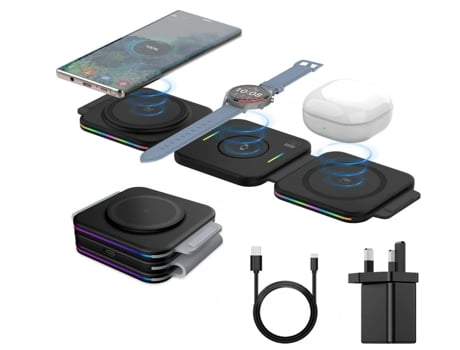 Estación de carga inalámbrica 3 en 1 plegable Cargador de teléfono Samsung Compatible con Samsung S23 S22 S21 S20 Z Flip 4/3 Z Fold Galaxy Buds (Ne...