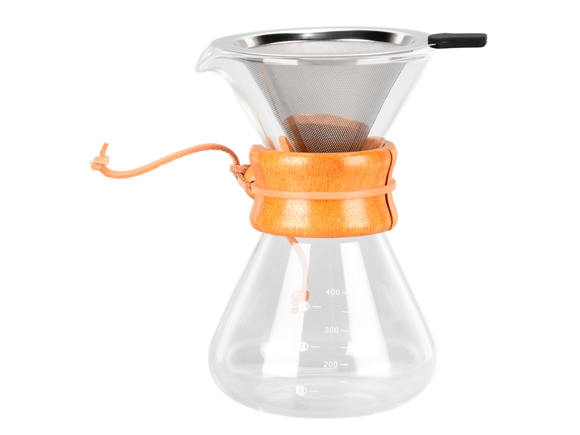 Jarra de café de vidrio con filtro de acero inoxidable, diseño sencillo, resistente al calor, 400 ml