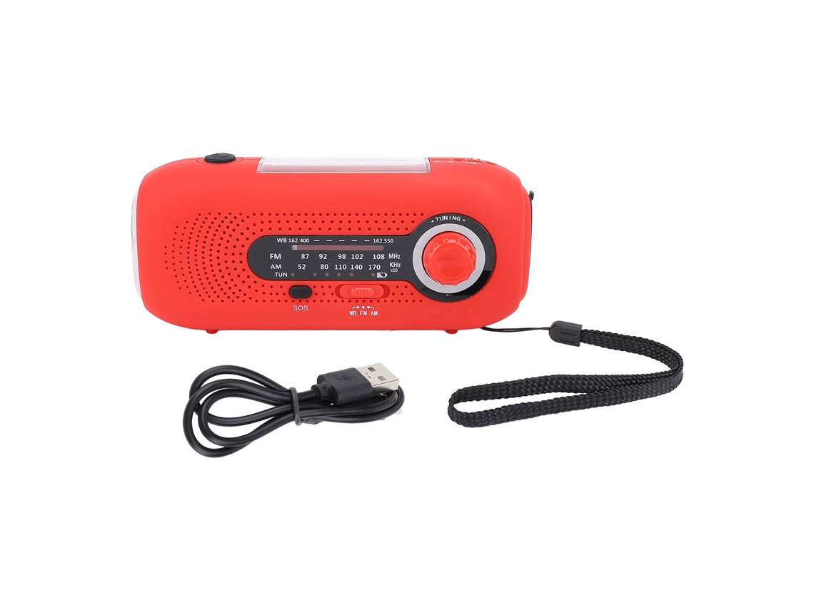 Baok-radio Meteorológico De Emergencia Solar Com Lanterna 5led, Controle Manual, Carga Usb-c E Bateria 2000mah Vermelho